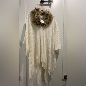 Croft & Barrow Cream Poncho with Faux Fur Collar